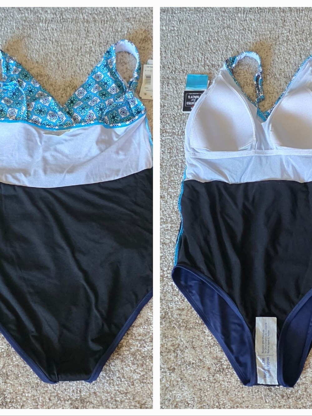 NWT Swim Solutions Blue One Piece Bathing Suit Tummy Control Bust Support Sz 14 - Picture 11 of 11